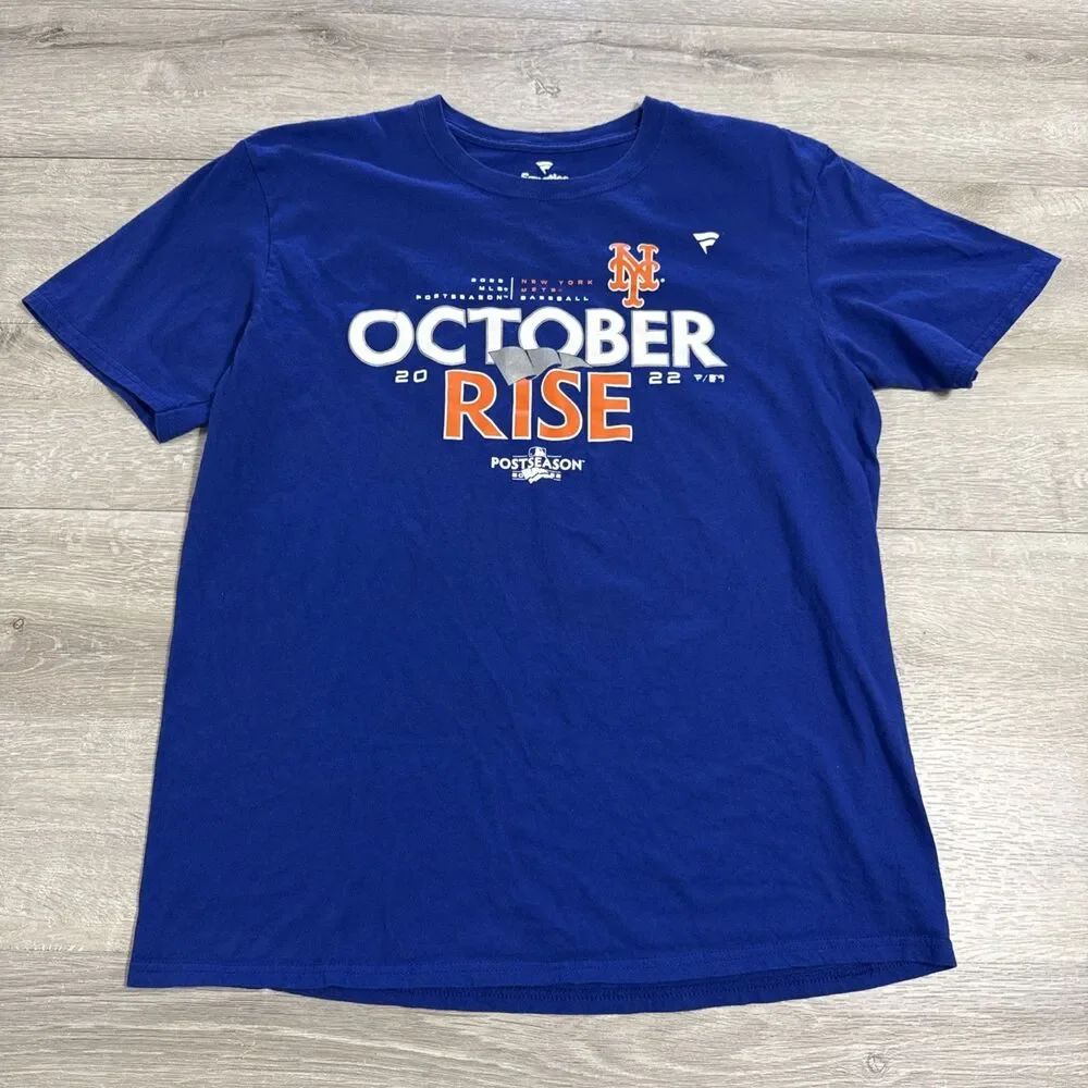 New York Mets Shirt 2022 Postseason October Rise MLB Blue Men's Large Tee